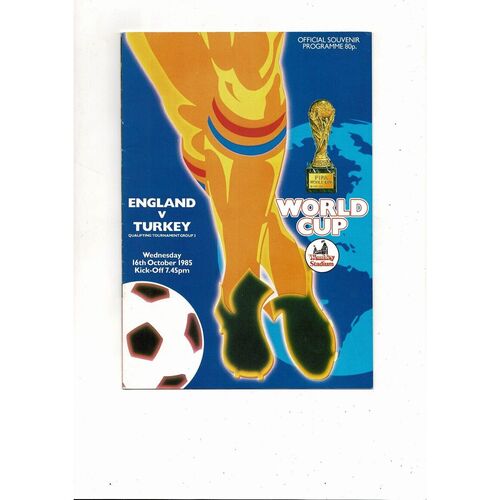 1985 England v Turkey Football Programme