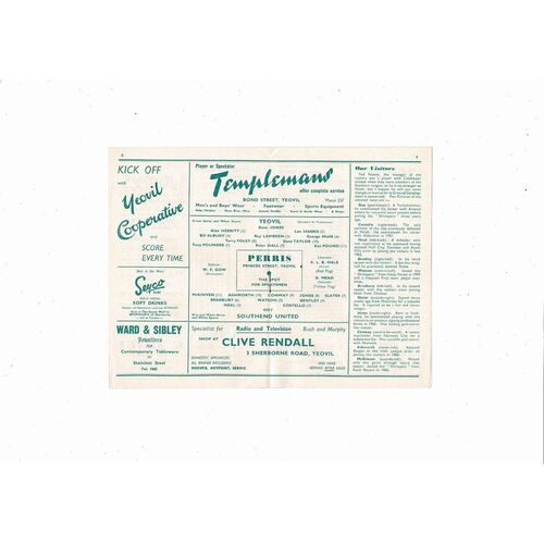 Yeovil Town v Southend United FA Cup Football Programme 1963/64