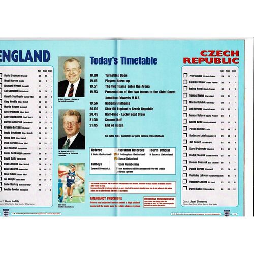 1998 England v Czech Republic Football Programme