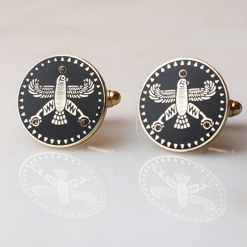 Cufflinks. The Persian Falcon. Black with 3 White Stones.