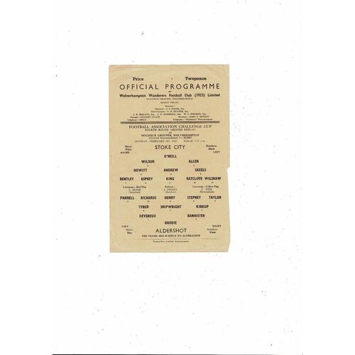 1960/61 Stoke City v Aldershot FA Cup Replay Football Programme @ Wolves