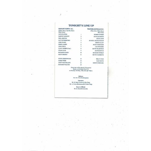 1991/92 Havant Town v Waterlooville Hampshire Senior Cup Final