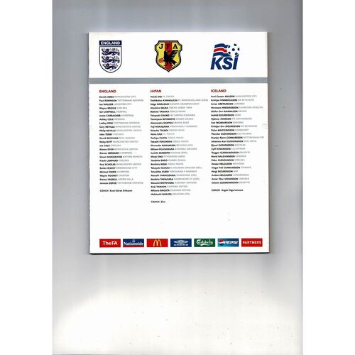 2004 England v Japan & Iceland Summer Tournament Football Programme