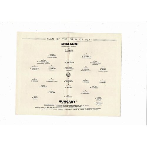 1953 England v Hungary Football Programme