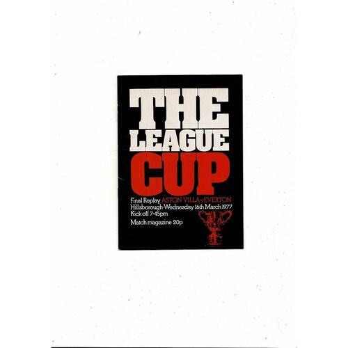 1977 Aston Villa v Everton League Cup Final Replay Football Programme