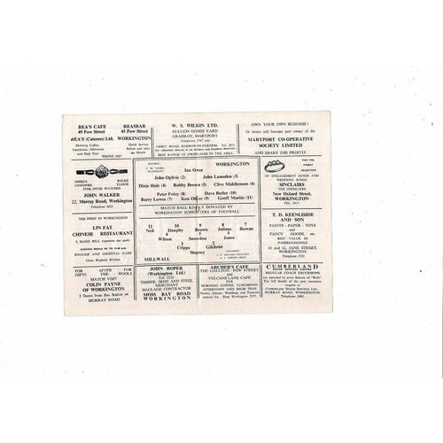 1965/66 Workington v Millwall Football Programme