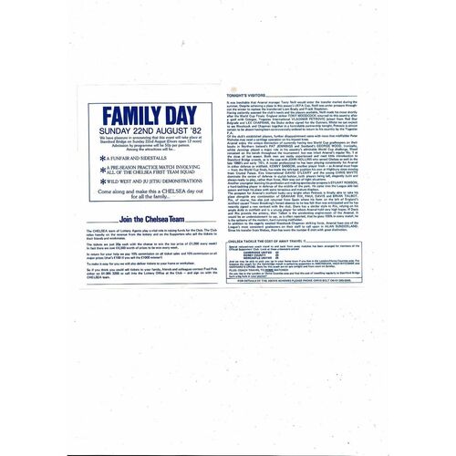 Chelsea v Arsenal Friendly Football Programme 1982/83