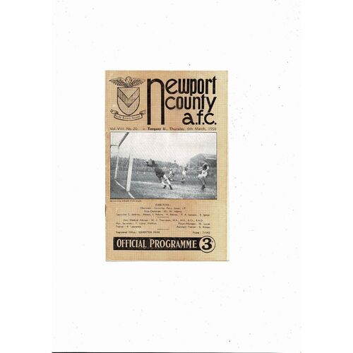 1957/58 Newport County v Torquay United Football Programme