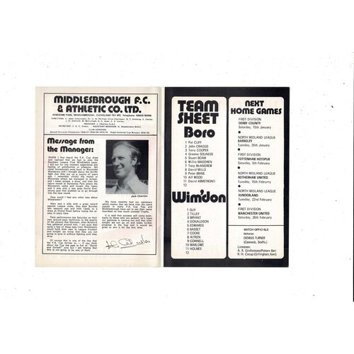 Middlesbrough v Wimbledon FA Cup Replay Football Programme 1976/77