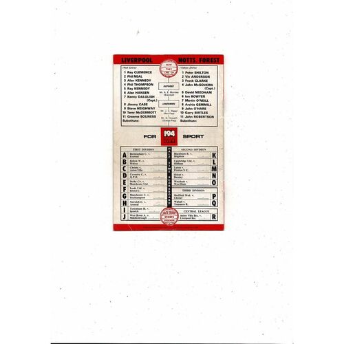 1978/79 Liverpool v Nottingham Forest Football Programme