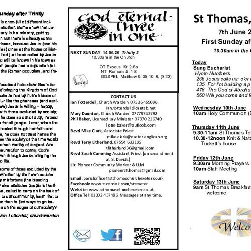 Pew Sheet | The Parish of St Thomas, Exeter