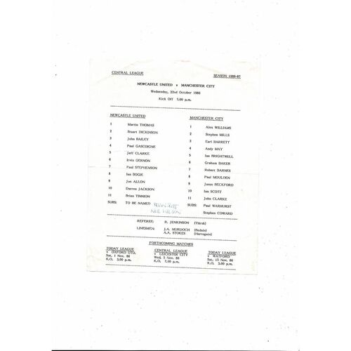 Newcastle United v Manchester City Central League Football Programme 1986/87