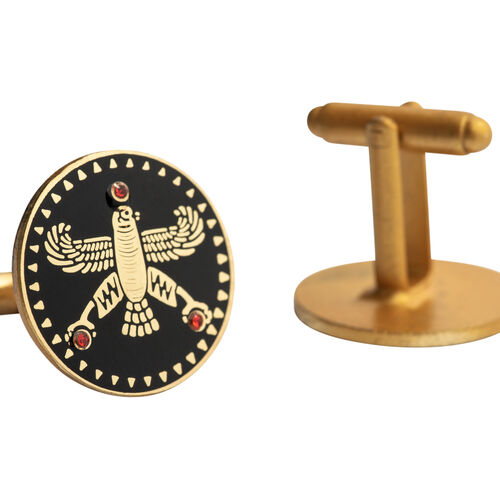 2 Sets of Cufflinks. The Persian Falcon. Black with 3 Red & 3 White Stones.