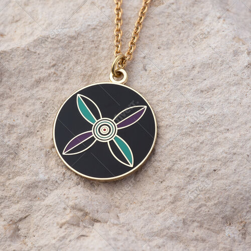 Round Pendant. Modern Persian Cross Derafsh.