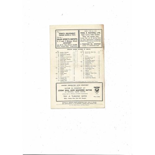 1953/54 Newport County v Watford Football Programme