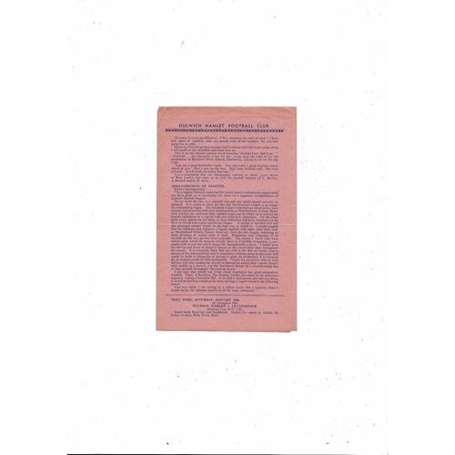 1938/39 Dulwich Hamlet v Barking London Senior Cup Football Programme