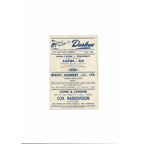 1956/57 Sheffield Wednesday v Bolton Wanderers Football Programme