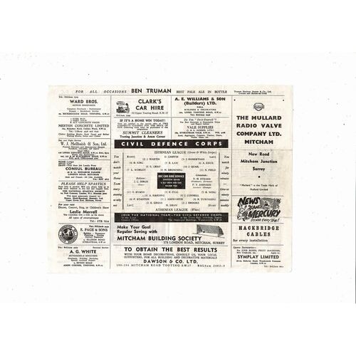 Isthmian League v Athenian League Friendly Football Programme 1963/64 @ Tooting