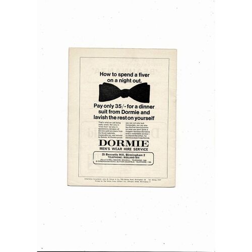 1968 England v Holland U23 International Football Programme @ Birmingham City