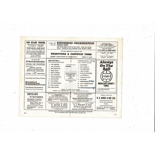 1969/70 Brentford v Northampton Town Football Programme