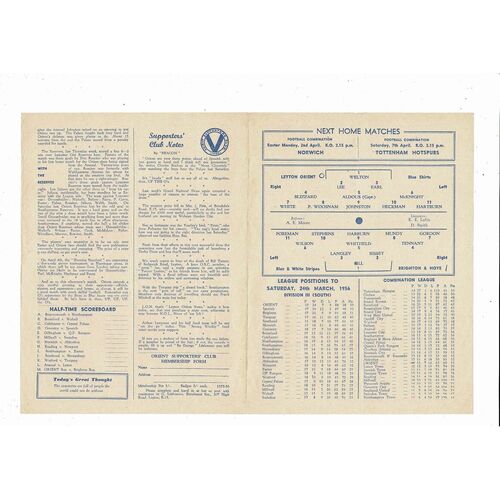 1955/56 Leyton Orient v Brighton Football Programme