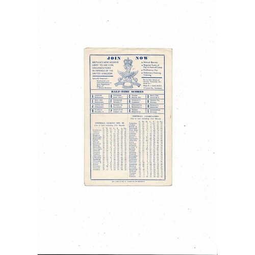 1956/57 Southend United v Ipswich Town Football Programme