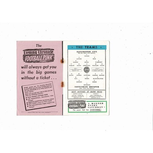 1957/58 Manchester City v Tottenham Hotspur Football Programme