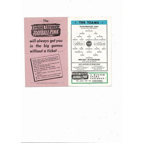 1958/59 Manchester City v Bolton Wanderers Football Programme
