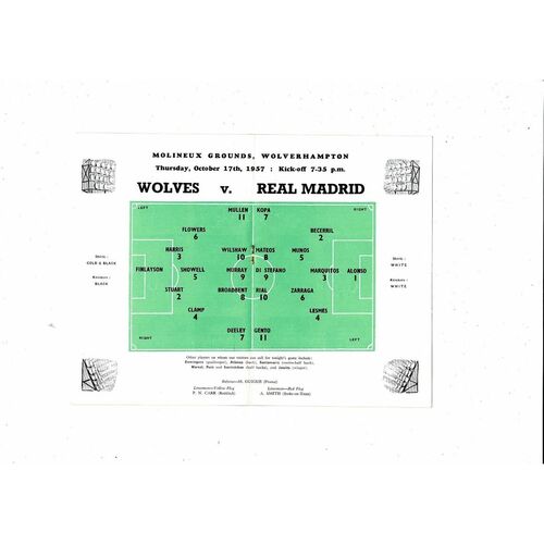 Wolves v Real Madrid Friendly Football Programme 1957/58