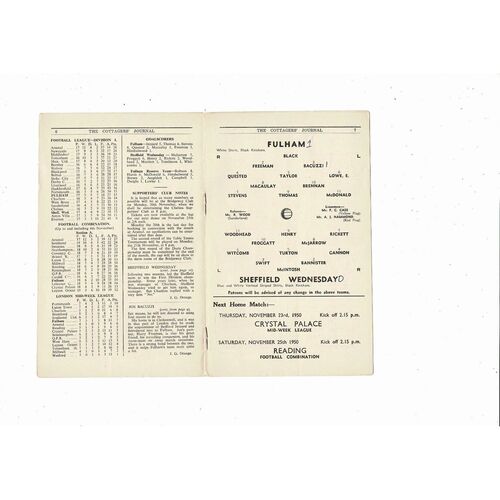 1950/51 Fulham v Sheffield Wednesday Football Programme
