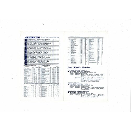 West Bromwich Albion v Manchester City Central League Football Programme 1964/65