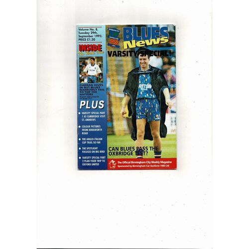 Birmingham City v Cambridge United Anglo Italian Cup Football Programme 1992/93