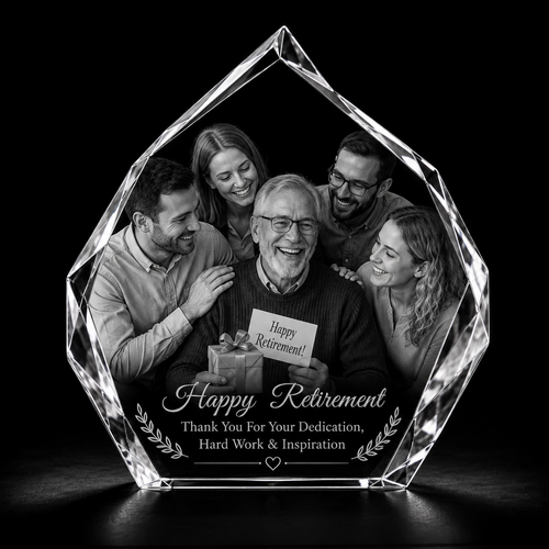 Retirement 3D Crystal Gifts | 3d Crystal Shop | 3d crystal glass engraving | Personalised 3d engraving  | 3d crystal photo