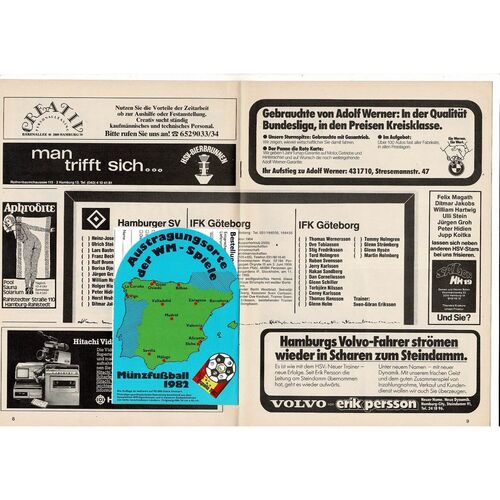 1982 Hamburg v Goteborg UEFA Cup Final Football Programme