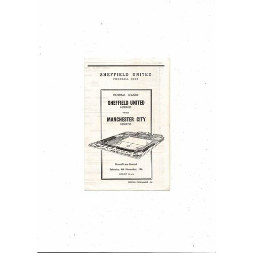 Sheffield United v Manchester City Central League Football Programme 1961/62