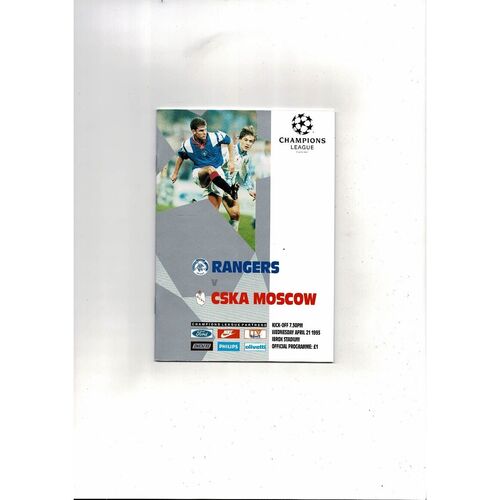 Rangers v CSKA Moscow Champion League Football Programme 1992/93