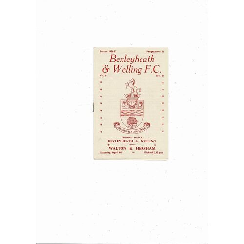Bexleyheath & Welling v Walton & Hersham Friendly Football Programme 1956/57