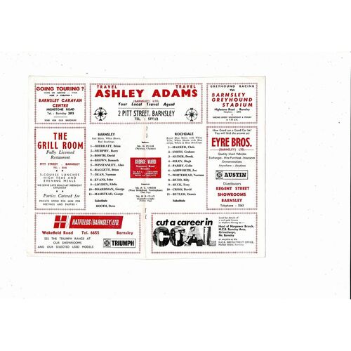 1969/70 Barnsley v Rochdale Football Programme