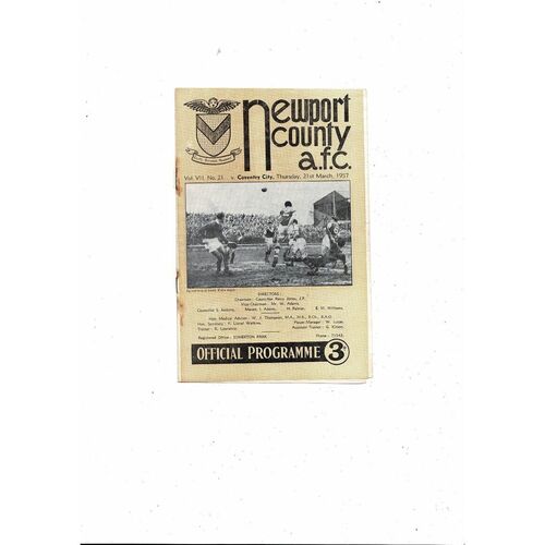 1956/57 Newport County v Coventry City Football Programme March