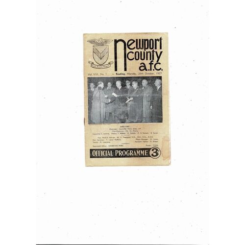 1957/58 Newport County v Reading Football Programme