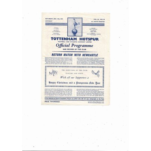 1959/60 Tottenham Hotspur v Newcastle United Football Programme