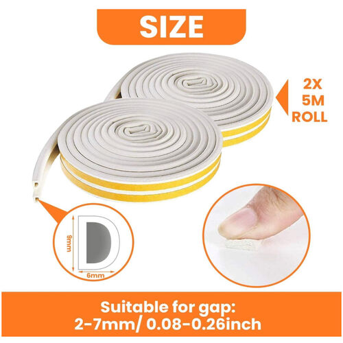 Tebrun 2X Window Draught Excluder Self-Adhesive Strip Type D - 4 Seals Total 10M (White)