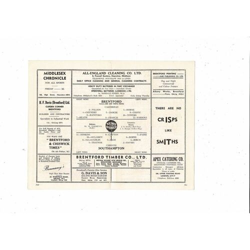 1958/59 Brentford v Southampton Football Programme