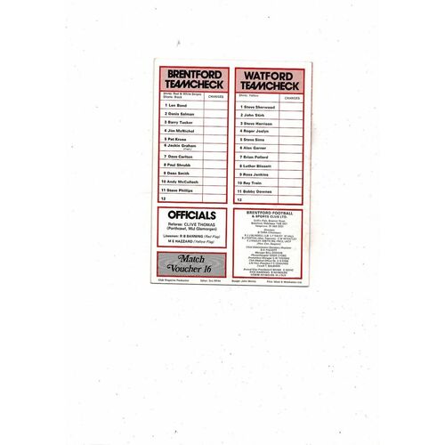 1978/79 Brentford v Watford Football Programme