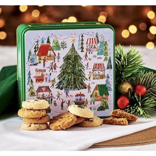 Grandma Wilds Embossed Christmas Village Market Biscuits Tin - Ginger, Lemon, Clotted Cream & Shortbread 160g