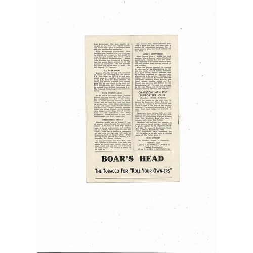 1957/58 Charlton Athletic v Sheffield United Football Programme