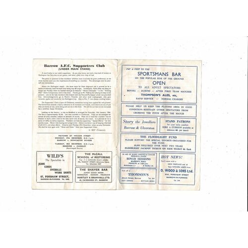 1965/66 Barrow v Barnsley Football Programme