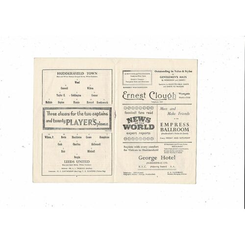 Huddersfield Town v Leeds United Friendly Football Programme 1958/59