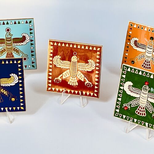 Display & Magnet Tile. The Persian Falcon. Deep Red with 3 Red stones. Original Cyrus The Great  Shahbaz.