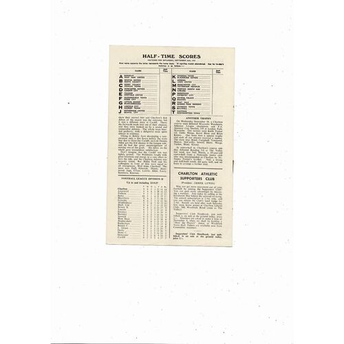 1957/58 Charlton Athletic v Liverpool Football Programme